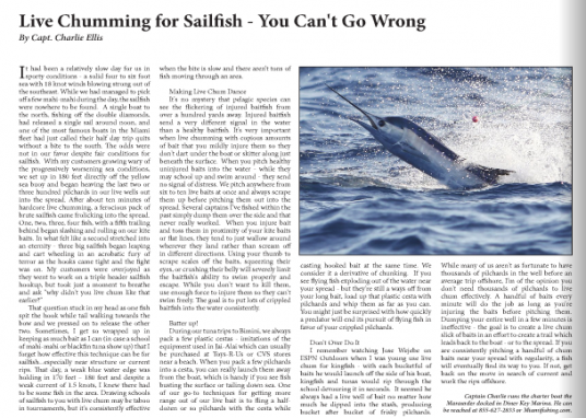 Live Chumming for Sailfish article in Coastal Angler Magazine by Capt. Charlie Ellis